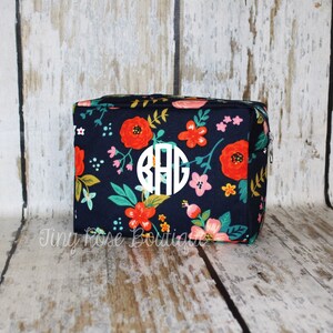 Monogrammed Floral Cosmetic Bag, Personalized Makeup Case