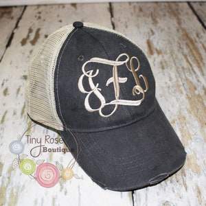 Trucker Hat, Monogrammed Distressed Black Trucker Hat Personalized Ball Cap, Mesh Trucker Hat image 5