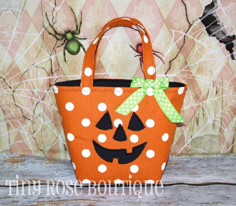 Pumpkin Trick or Treat Tote Halloween Bag Can Be Personalized image 1