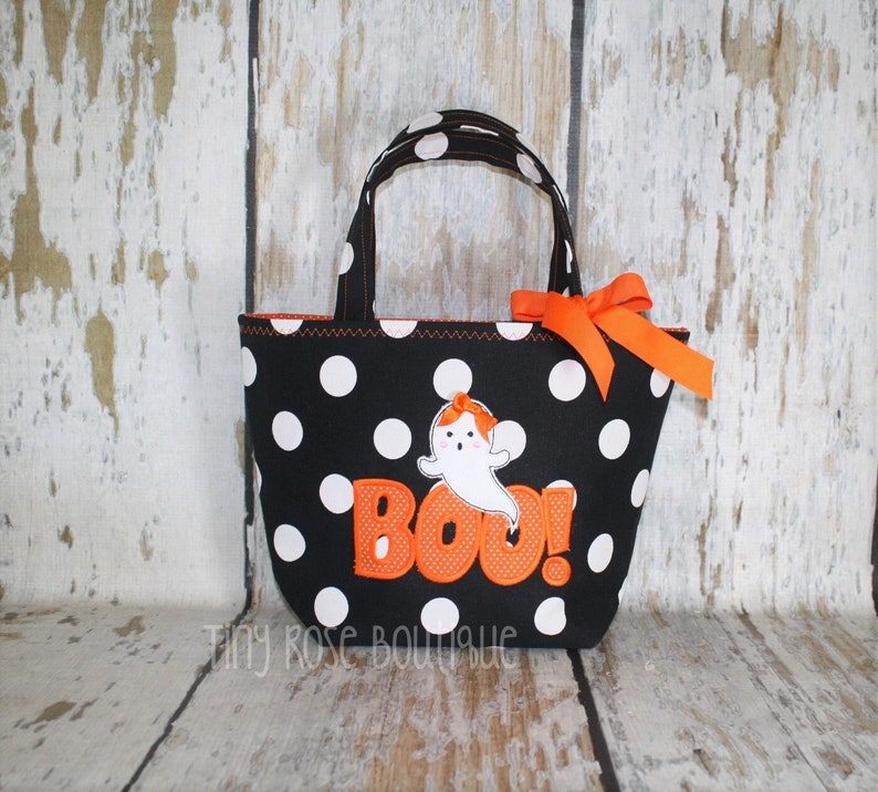 Boo Halloween Trick or Treat Tote Bag, Halloween Tote Bag, Can Be Personalized image 1