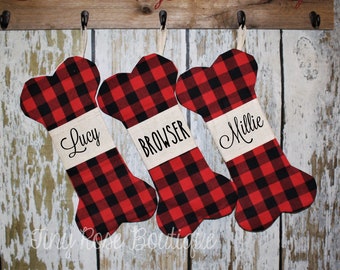 Dog Stocking | Personalized Buffalo Check Dog Bone Stocking