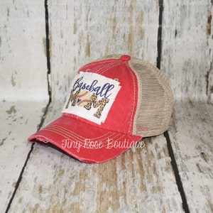 Baseball Mom Patch Hat, Distressed Red Trucker Hat image 2