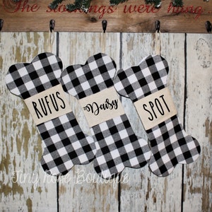 Pet Stockings, Personalized Buffalo Plaid Dog Bone Stocking