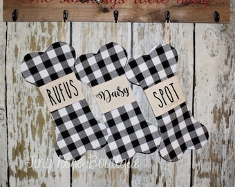 Pet Stockings, Personalized Buffalo Plaid Dog Bone Stocking