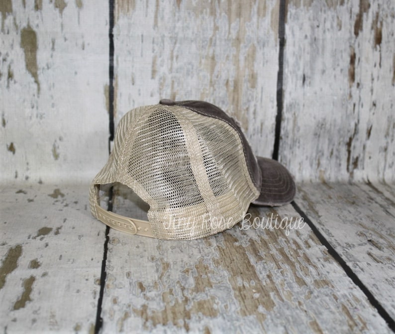 The Mountains are Calling and I Must Go Patch Hat, Distressed Brown Trucker Hat image 3