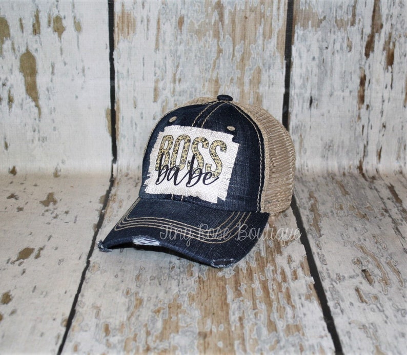 Boss Babe Patch Hat, Distressed Denim Trucker Hat image 2