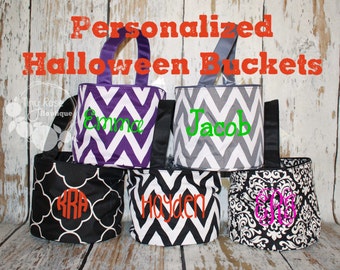 Personalized Halloween Buckets - Trick or Treat Totes - Monogrammed Halloween Bag