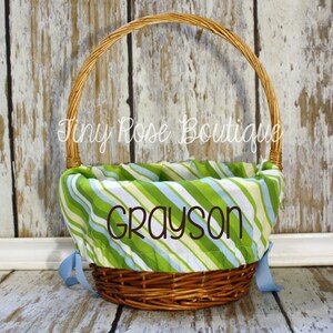 Personalized Easter Basket Liner - Green and Blue Stripe