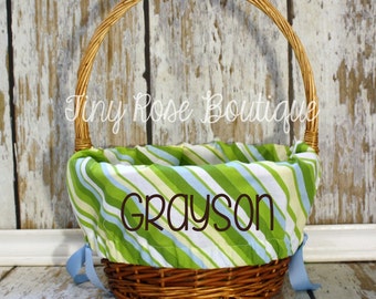 Personalized Easter Basket Liner - Green and Blue Stripe