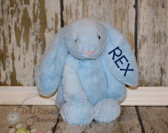 Personalized Bunny - Blue Monogrammed Plush Easter Rabbit - Baby Keepsake