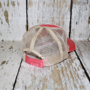 Baseball Mom Patch Hat, Distressed Red Trucker Hat image 3