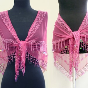 Beaded  Handmade Triangle Lace sequin Shawl and Scarf