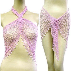 Handgjord virkad triangulär sjal med pärlor för kvinnor/multi-style