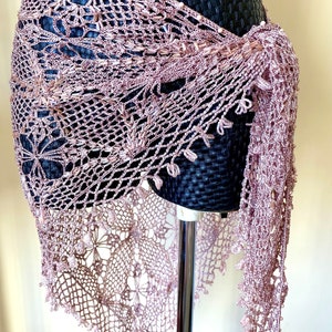 Cruise Unique woman hand crochet beaded triangle - duty pink,  turquoise
