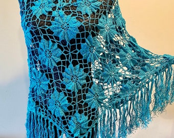 Handmade Cruise Crochet Cape Poncho- turquoise