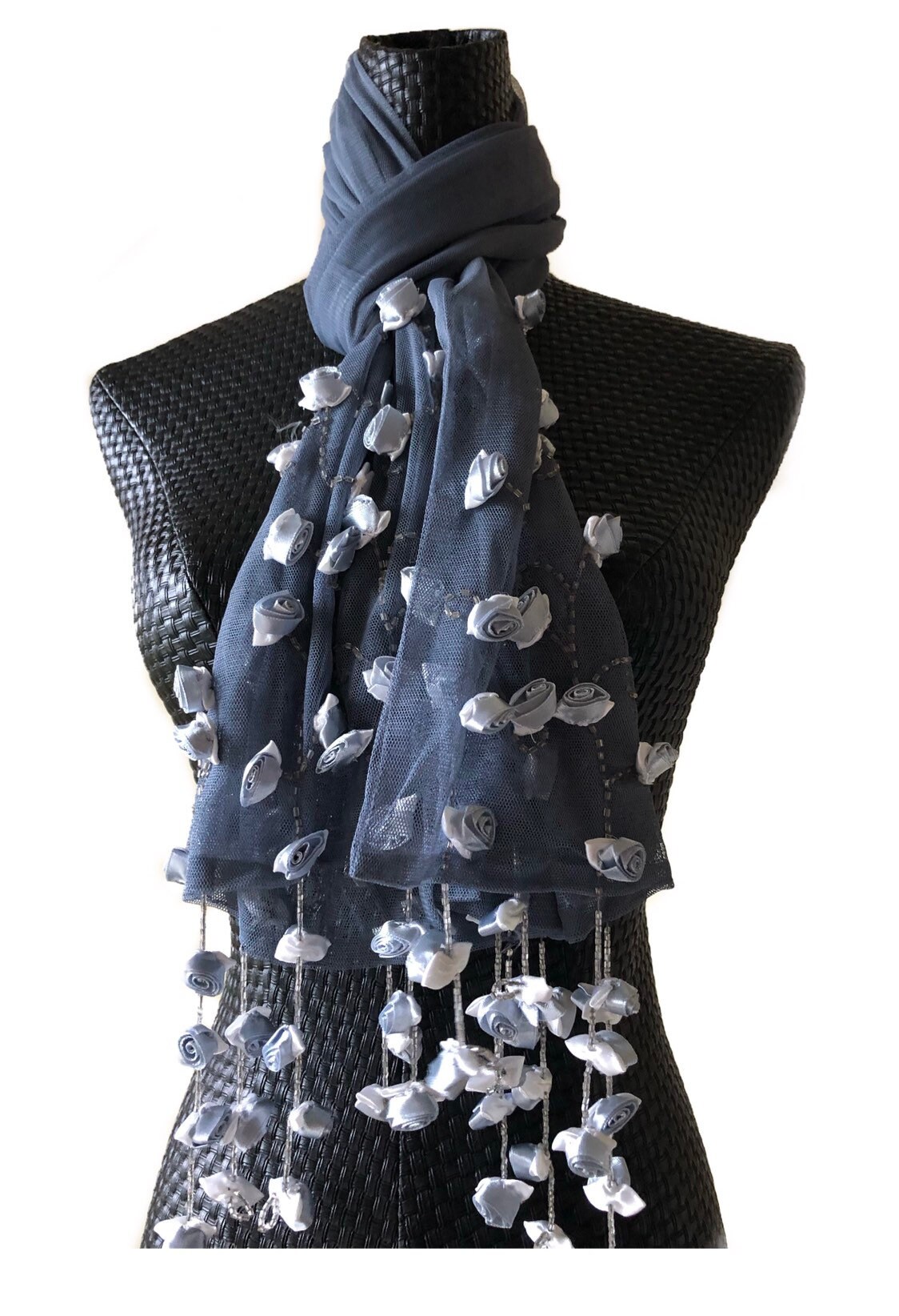 Curise Handmade Beaded Roses Hanging Oblong Scarves- Grey - Etsy