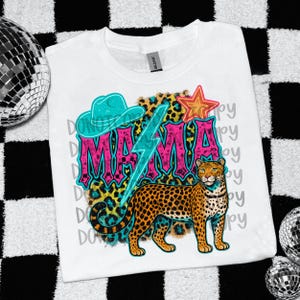 Collage con estampado de leopardo del oeste de Mama Rock and Roll, descarga digital, diseño PNG