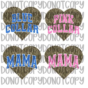 Blauwe kraag camouflage png, roze kraag camouflage png, camouflage hart mama T-shirt Design bundel 4 digitale download png-ontwerpen