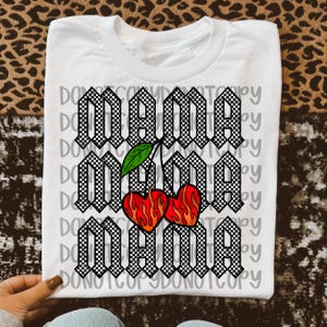 Descarga digital de diseño PNG de cerezas de mamá retro a cuadros