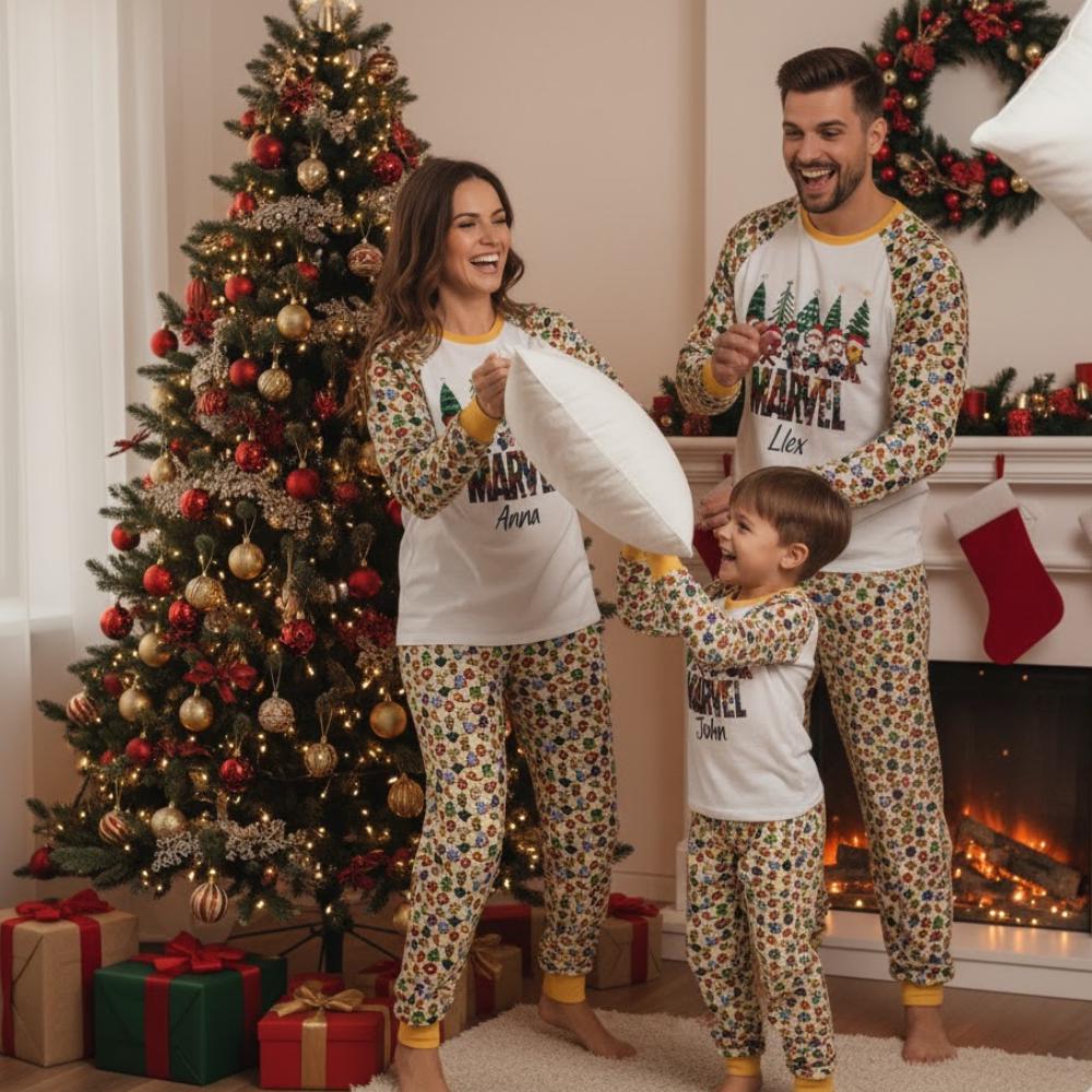 Discover Personalized Marvel Pajamas Set, Custom Name Pajamas Family Set, Spiderman Outfit Pajamas, Movie Gift For Fans, Matching Family Pajamas