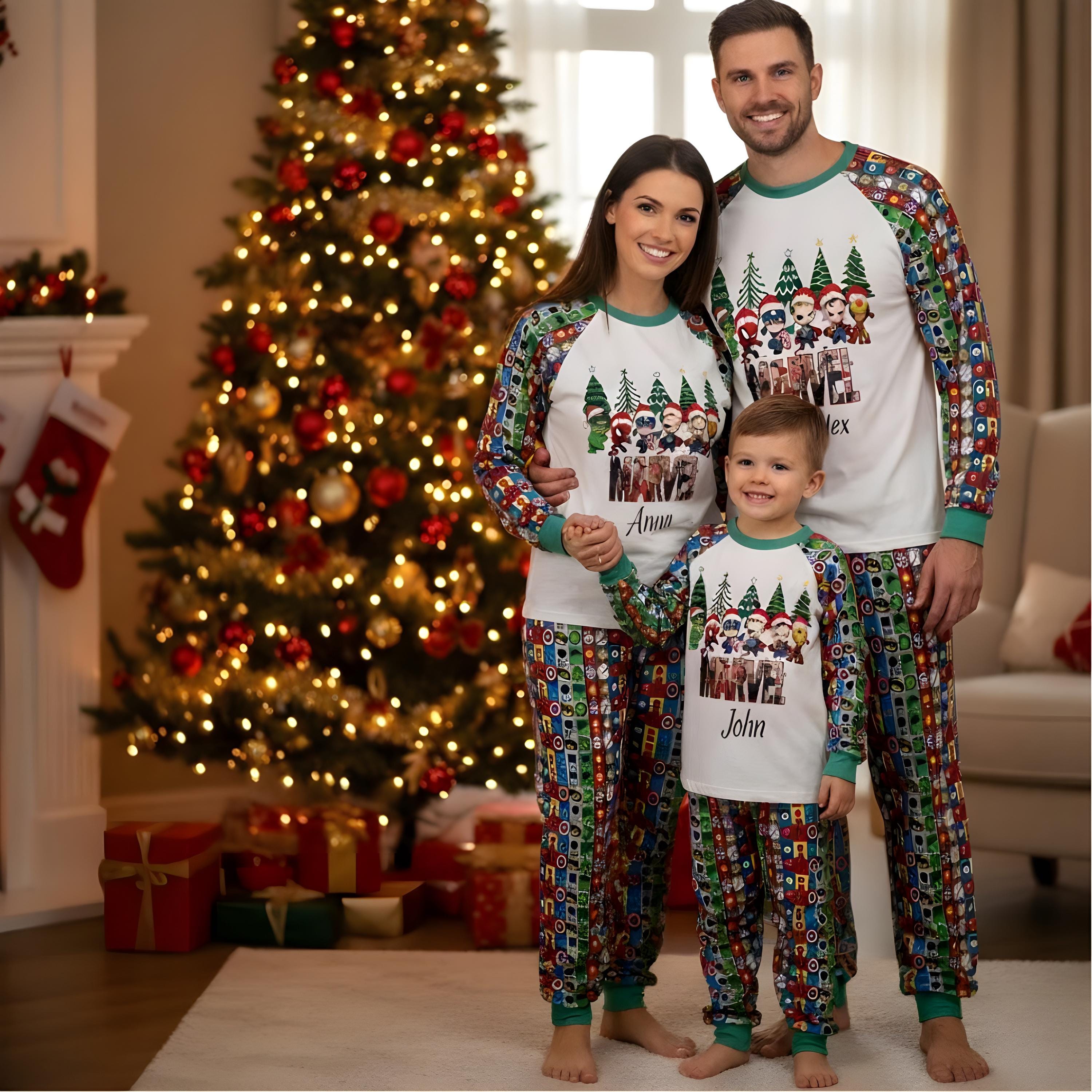 Discover Personalized Marvel Pajamas Set, Custom Name Pajamas Family Set, Spiderman Outfit Pajamas, Movie Gift For Fans, Matching Family Pajamas