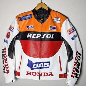 blouson moto en cuir Honda Repsol fait main | Blouson en cuir de vachette | Blouson moto en cuir | Veste de course classique | Cadeau pour lui