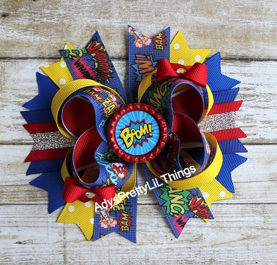 Girls Superhero Bow BOOM Bow Colorful Super Hero Bows Super Etsy