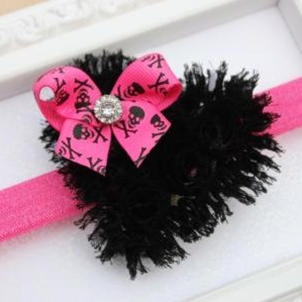 Skull Heart Headband Black Shabby Heart Headbands Pirate Headband Baby Girls Hair Accessories -1F