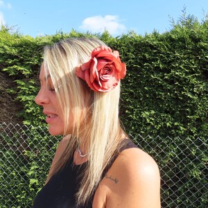 Large Copper Rust Brown Rose Flower Hair Clip - Fascinator Alternative, Bridesmaids Boho Floral
