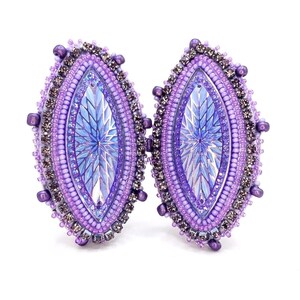 Large Purple Beaded Diamond Earrings