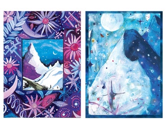 Winter Solstice cards - pack of 10 (5 each of 2 designs + envelopes) 5"x7" cards - Eventide & Mountain Solstice