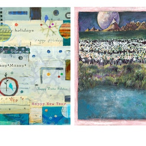 Winter Holiday cards - Winter Wishes & FullMoon Pond  - pack of 10 (5 each of 2 designs + envelopes) 5&quot;x7&quot; cards