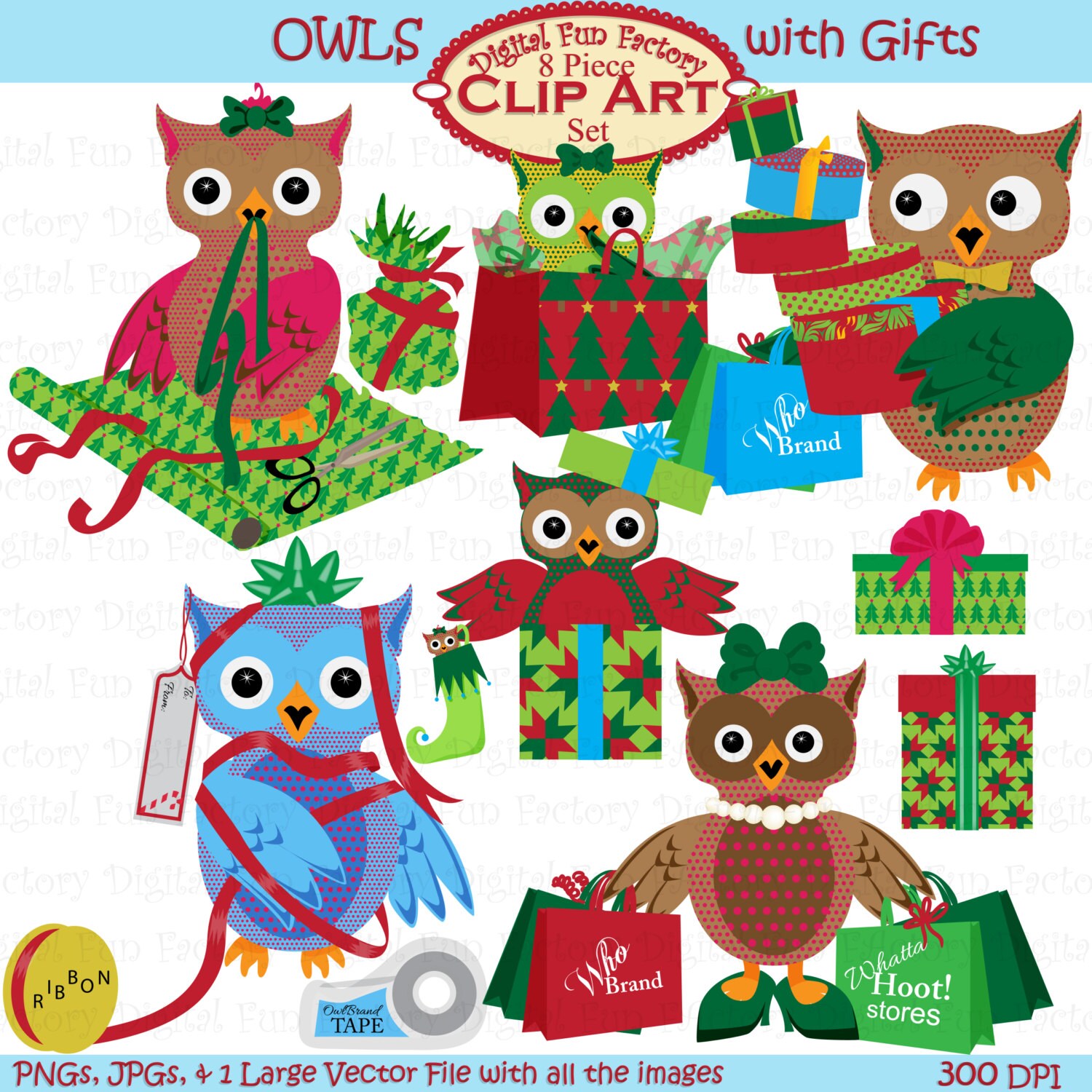 Gift Of Owls Christmas Clip Art
