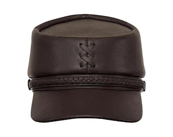 Handmade Leather Civil War Kepi Cap: Vintage Military Officer Hat