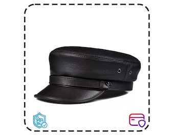 Handmade Genuine Leather Peaked Cap: Vintage Biker Hat