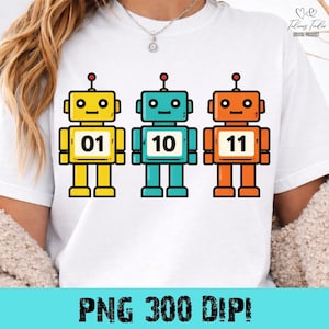 01 10 11 Robot PNG 300 DPI, Funny Robot png, shirt png, binaire robot png, Tech Humor png, Programmer Geek Code Design (digitale download)