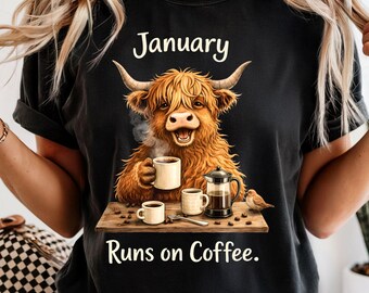 Januar läuft auf Kaffee, Kaffee Zitat digitaler Download, PNG-Datei, Koffein Humor Design, Sublimation druckbare Kunst, Shirt png, Design