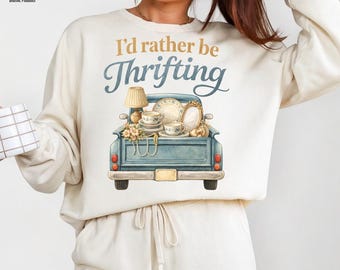 Rather Be Thrifting PNG, Vintage Thrift Truck, Cottagecore Shopping Art, Antique Decor Style, Boutique Aesthetic Design, Shirt PNG, Digital