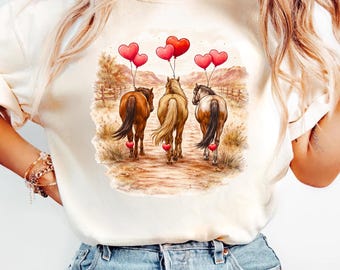 Caballo del Oeste para San Valentín, Diseño de Amor con Caballos, Ilustración de San Valentín, Estilo Corazón Xoxo, Arte Romántico del Oeste, Camiseta PNG, Producto Digital, Diseño