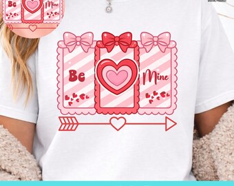 Coquette Valentine Stamp Png, Be Mine Heart Design, Preppy Painted Bow, Trendy Love Artwork, Valentines Day Style, Shirt PNG,Digital Product