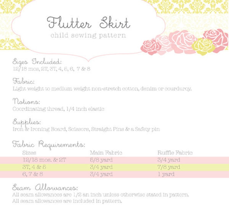 INSTANT DOWNLOAD Flutter Skirt Sizes 12 months to Size 8 PDF Sewing Pattern and Tutorial image 3