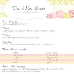 INSTANT DOWNLOAD Allie Dress sizes 12/18 months to 7 PDF Sewing Pattern and Tutorial image 5