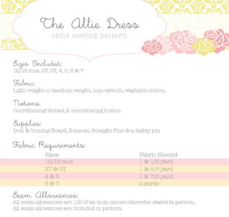 INSTANT DOWNLOAD Allie Dress sizes 12/18 months to 7 PDF Sewing Pattern and Tutorial image 5