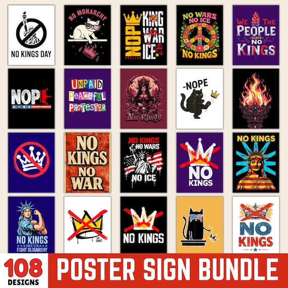 100+ No Kings in America Rally Sign JPG PNG Bundle | Printable Protest Poster Pack March 2026 | Resist Democracy Digital Download