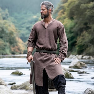 Medieval Men Knight Tunic, Renaissance Faire Linen Cotton Shirt, Fantasy Renfest LARP Ranger Cosplay Outfit, Halloween Pirate Rustic Costume