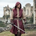 Medieval Hooded Surcoat, Knight Open Front Tunic, Renaissance Cape Cloak with Hood, Fantasy Ranger Linen Vest, Renfaire or LARP Mens Cosplay