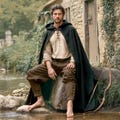 Medieval Men Clothes - Hooded Cape Cloak, Lae-Up Shirt Tunic, Pants Trousers. Renaissance Faire Fantasy LARP Cosplay, Viking Warrior Costume product logo