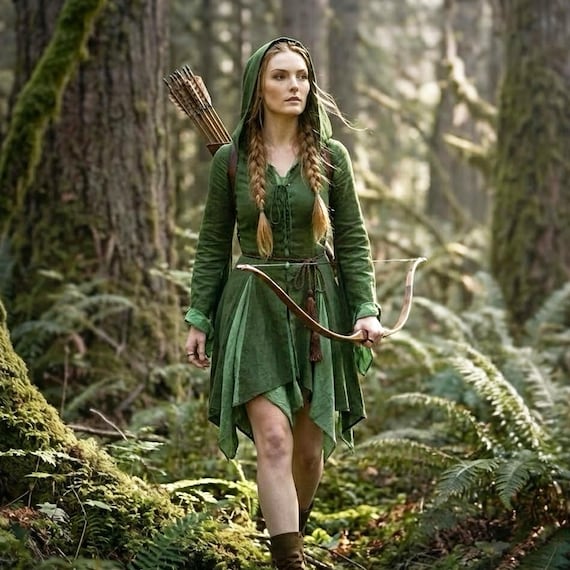 sachin and babi light blue dress Forest Fairy Elven Green Hooded Dress, Medieval Renfaire Fantasy Cosplay, Women Woodland Pixie Costume