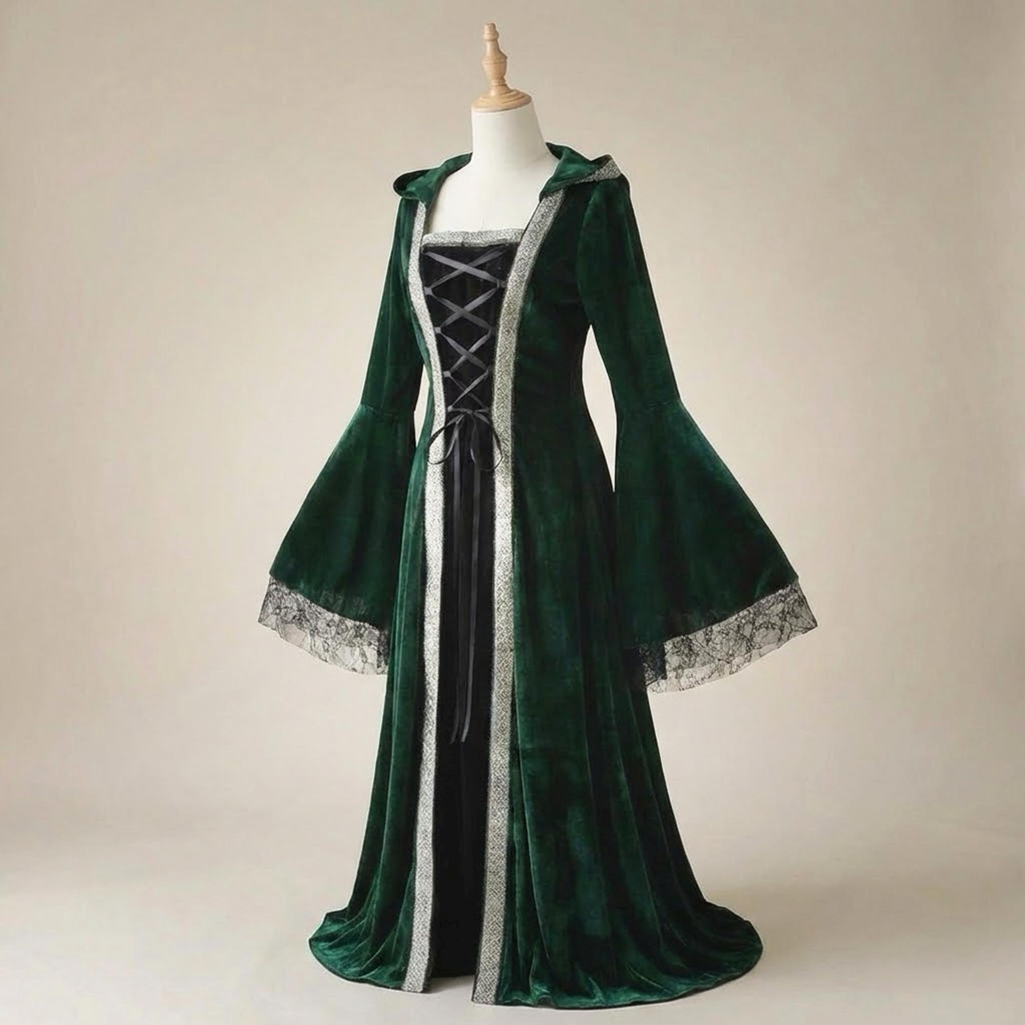 green velvet witch dress Pomander Place Hunter Green Velvet Samantha Dress Hunter Green / S main image 1