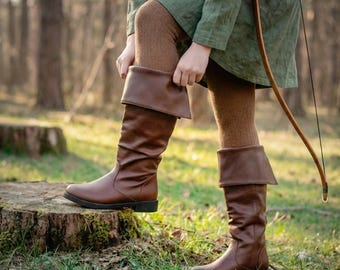 Medieval Women Boots Faux Leather, Renaissance Faire Shoes, LARP Accessories, Viking Ranger Cosplay Costume